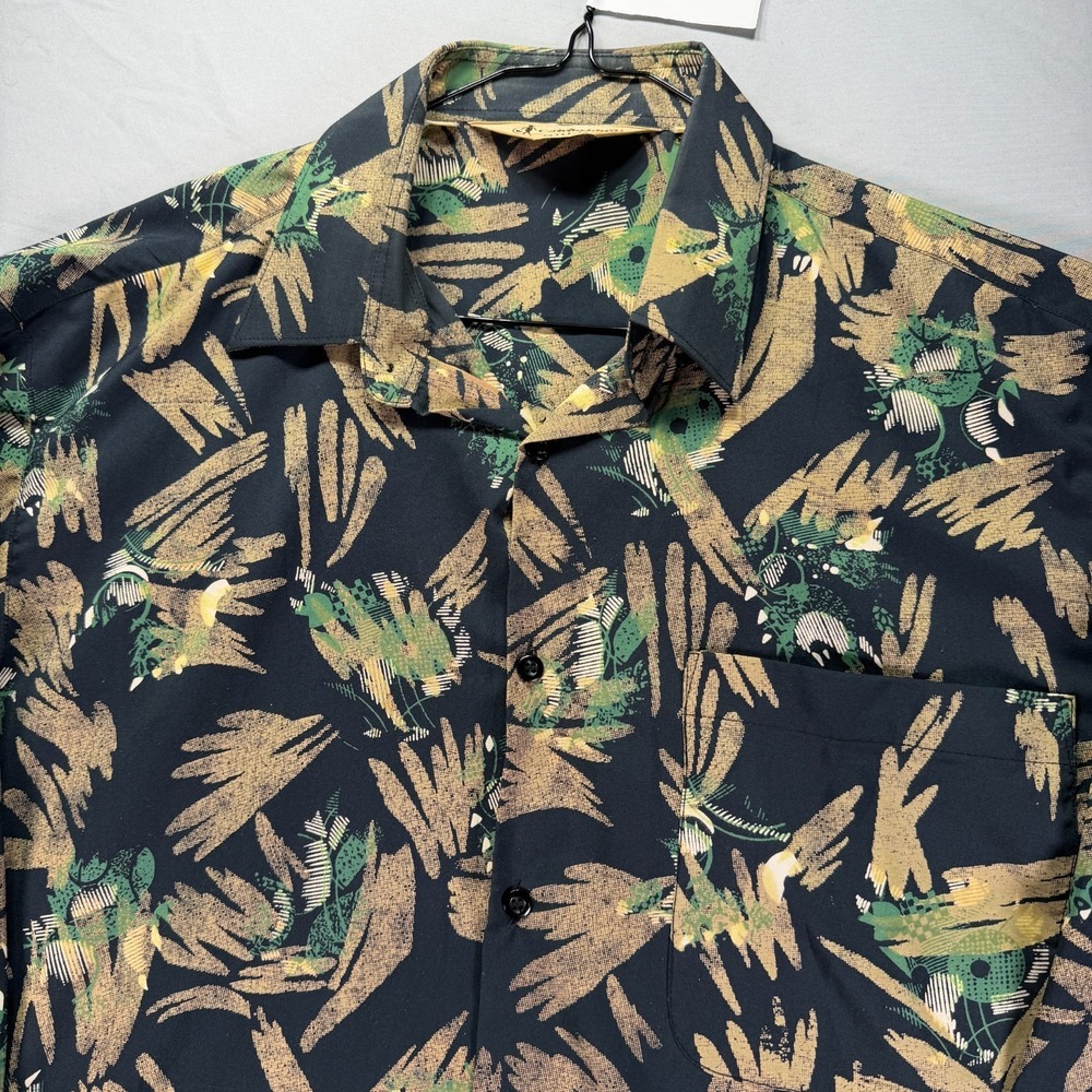 True Vintage Button Up Shirt Mens XL Long Sleeve Geometric Cambridge Gold 70s